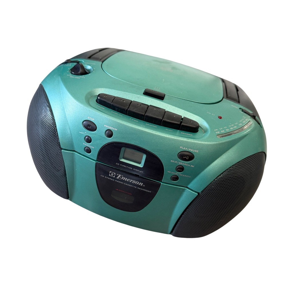 WORKS Emerson PD6509G CD Cassette Radio Boombox Teal VTG 1999 Portable Stereo